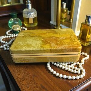 Vintage Mele Jewelry Ring Case Box Travel 24 Slots Texture Abstract Gold Vinyl